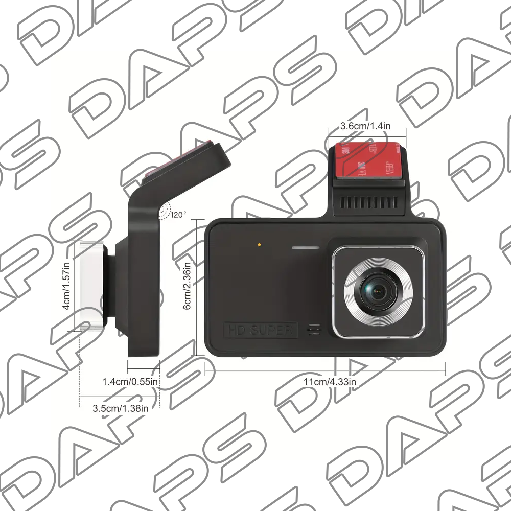 DAPS Full HD 1080P Dash Cam – Front & Rear, 4" Display, Night Vision