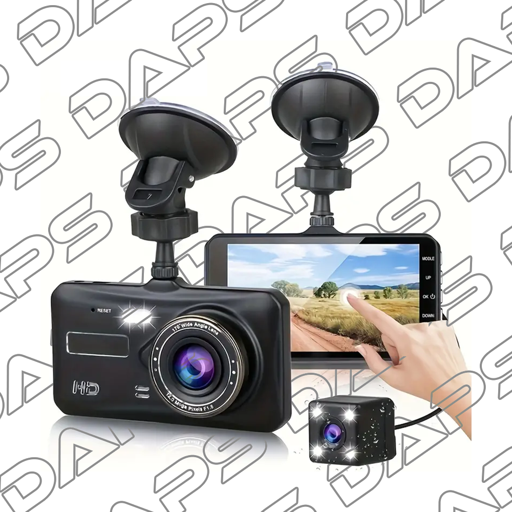 DAPS Touch Screen Dash Cam 1296P – Front & Rear, Night Vision