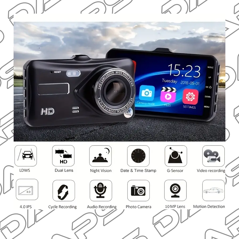 DAPS Touch Screen Dash Cam 1296P – Front & Rear, Night Vision