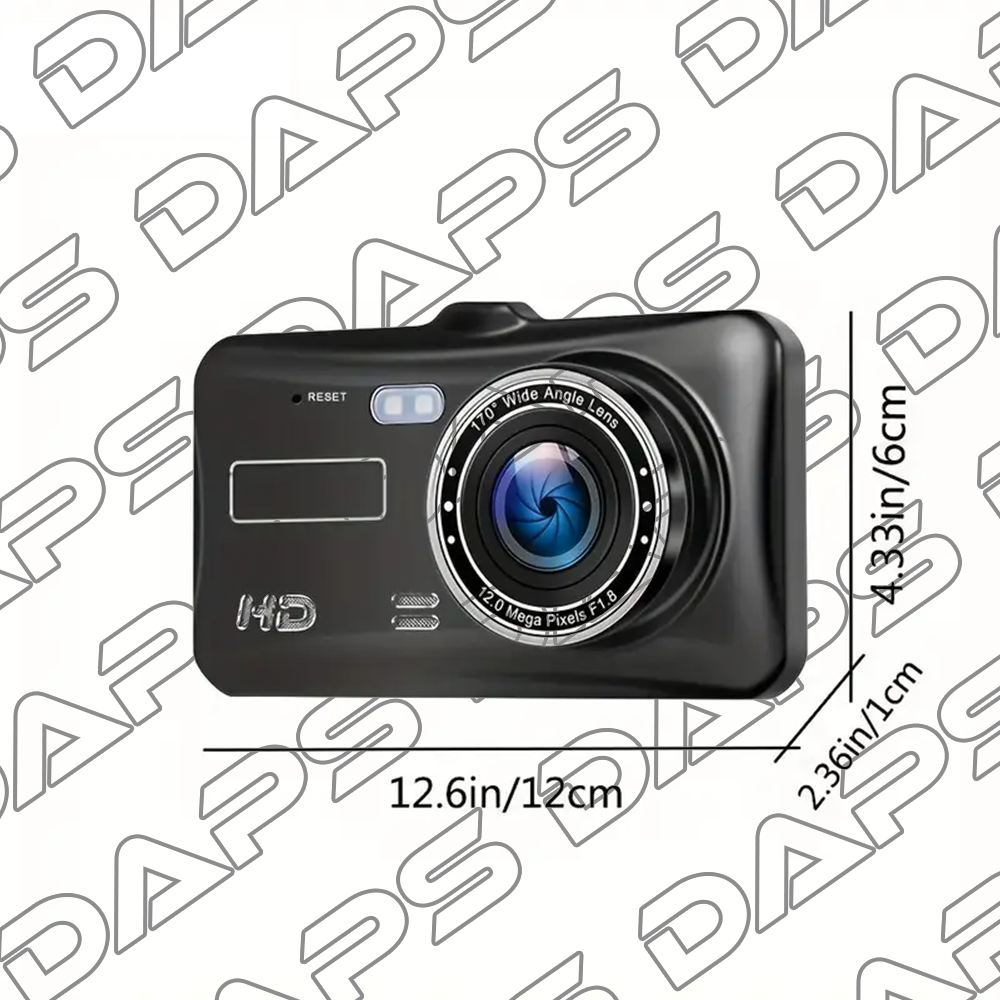 DAPS Touch Screen Dash Cam 1296P – Front & Rear, Night Vision