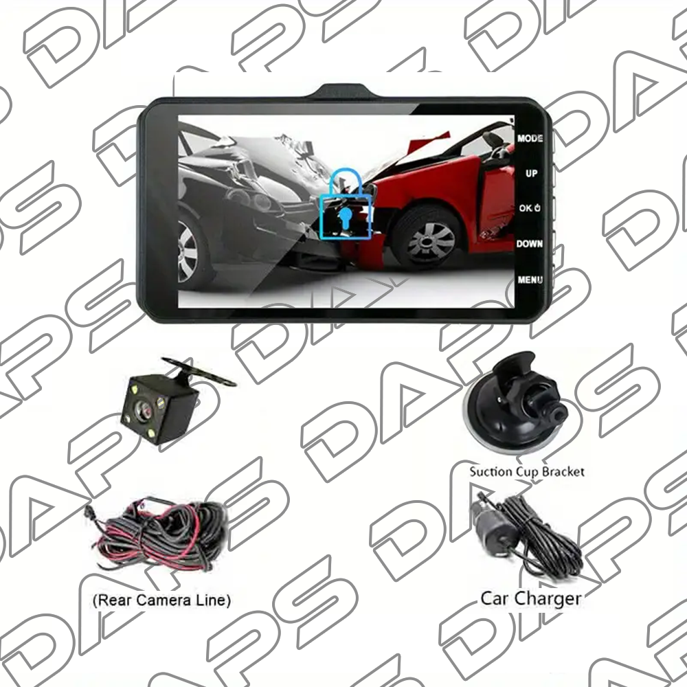 DAPS Touch Screen Dash Cam 1296P – Front & Rear, Night Vision