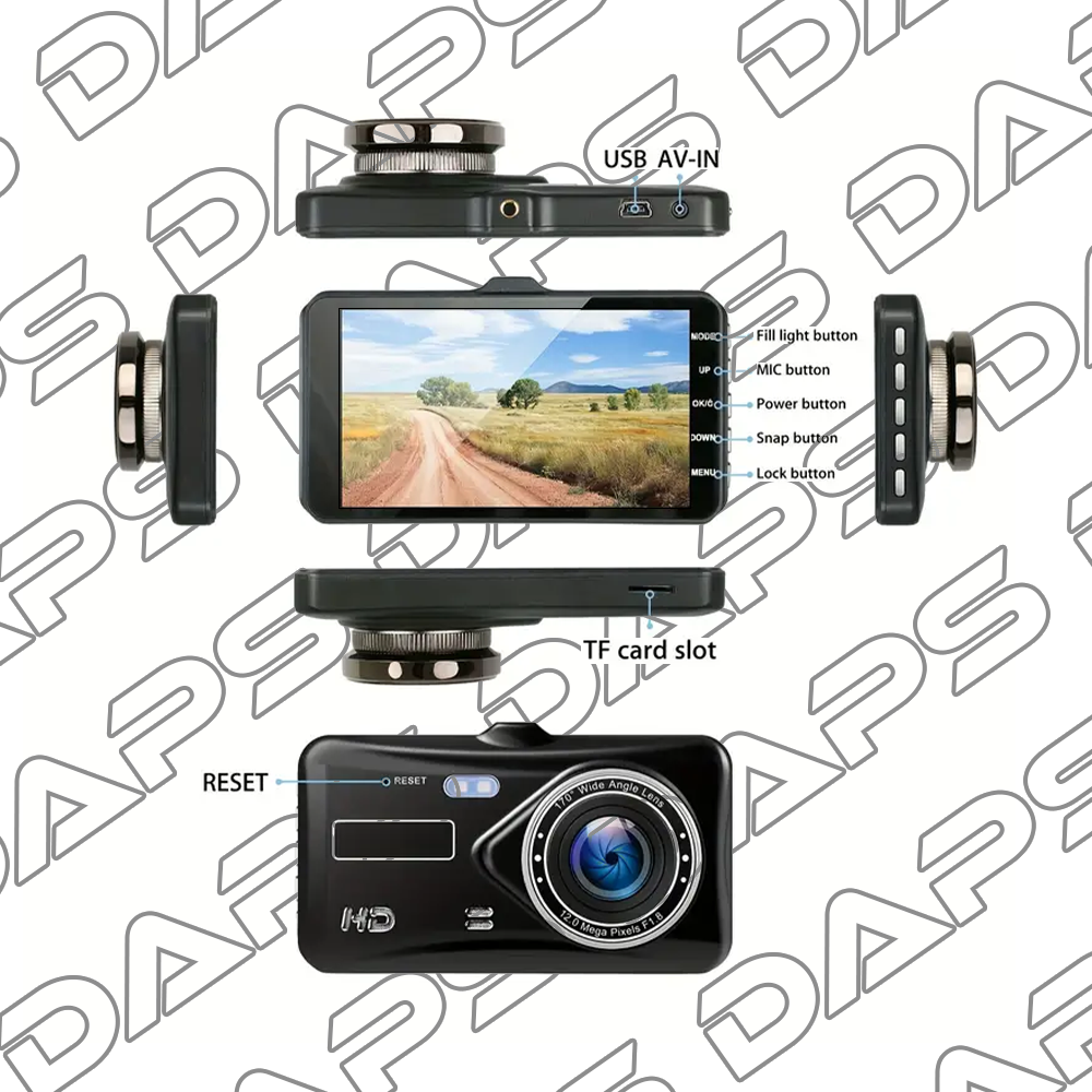 DAPS Touch Screen Dash Cam 1296P – Front & Rear, Night Vision